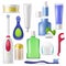 Dental hygiene vector toothbrush and toothpaste with mouthwash for cleaning teeth illustration dentistry set of dental