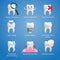 Dental icons vector set with different elements for various website services - dentistry, restorative, implants, porcelain veneers