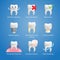 Dental icons vector set with different elements for various website services - dentistry, restorative, implants, porcelain veneers