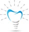 Dental implant in blue and gray, tooth and dentist logo