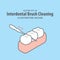 Dental interdental brush cleaning of teeth illustration vector design on blue background. Dental care concept