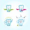 Dental logo templates set. Family dental. Tooth cartoon characters, peaceful and protecting from caries- set.