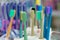 Dental oral care kit - multicolor toothbrushes at medical exhibition