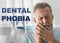 Dental phobia. Mature man suffering from toothache