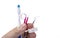 Dental tools with toothbrush interdental pick and floss.