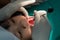 Dental treatment close-up children patient mouth with medical tools