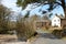 Dentdale minor road, cottages and rocky river bed.