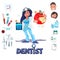 Dentist character with graphic element with typographic design -