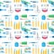 Dentist doctor character and stomatology equipment medicine instrument seamless pattern background vector illustration.