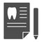 Dentist history solid icon. Medical paper vector illustration isolated on white. Dental history glyph style design