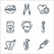 dentist line icons. linear set. quality vector line set such as injection, dental drill, happy tooth, electric toothbrush,