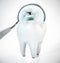 Dentist mirror showing the back of the isolated tooth. 3D illustration