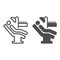 Dentist operational chair line and solid icon. Orthodontist cabinet arm chair symbol, outline style pictogram on white