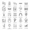 Dentist, orthodontics line icons. Dental care equipment, braces, tooth prosthesis, veneers, floss, caries treatment