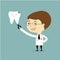 Dentist smile and holding cry tooth vector