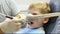 Dentist using nitrous oxide in dental clinic while treating young patients with milk teeth. Relaxation of patient before