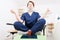 Dentist woman meditating with yoga and lotus position