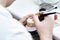 Dentist working with dentures in his laboratory office