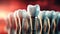 Dentistry, dental implants in 3D. Healthy medicine, molar root restoration,