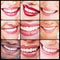 Dentistry, health and collage of teeth smiles with dental wellness and fresh mouth routine. Self care, cosmetic and