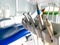 Dentistry Instruments in Dentist\'s Office. Dental background: work in clinic (operation, tooth replacement