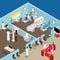Dentistry Interior with Furniture Isometric View. Vector