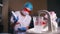 Dentistry, medicine. Dentist working with the lamp. Water pouring into the plastic cup. Slow motion