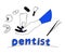 Dentistry service poster in doodle style.Oral cavity care.Brushing and cleaning teeth with special instruments.