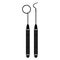 Dentistry tools mirror and hook symbols in black and white