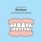 Denture illustration vector on blue background. Dental concept.