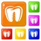 Denture implant icons set vector color