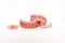 Dentures on a white background. Close-up of dentures. Full removable plastic denture of the jaws. Prosthetic dentistry.