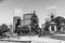 Denver Colorado black and white skyline cityscape office buildings and statues