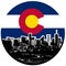 Denver Skyline with Colorado State Flag in circle icon design.