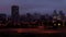 Denver skyline dramatic sunrise in fog time lapse pan right