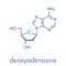 Deoxyadenosine dA nucleoside molecule. DNA building block. Skeletal formula.