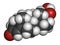 Deoxycorticosterone (DOC) mineralocorticoid hormone molecule. Precursor to aldosterone. Atoms are represented as spheres with