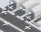 Departing, arriving planes isometric vector illustration. Civil aviation, passenger transportation industry, commercial