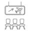 Departure area icon vector. Airport transit zone sign in outline style is shown. Dashboard with airline and arrow