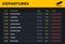 Departure board with all flights cancelled status. Airport schedule template with all flight info: time, destination