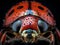 Depict the striking features of a ladybug\\\'s face under the microscope