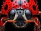 Depict the striking features of a ladybug\\\'s face under the microscope