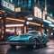 Depiction of a 1920 retro car projected in the cyberpunk future.