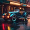 Depiction of a 1920 retro car projected in the cyberpunk future.