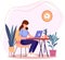 A depiction of the home office theme, featuring a woman working remotely, engaging in studies or freelancing activities