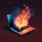 A depiction of a laptop on fire. AI