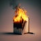 A depiction of a notebook on fire. AI