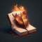 A depiction of a notebook on fire. AI