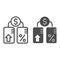 Deposit account line and solid icon. Dollar with percentage and arrow symbol, outline style pictogram on white