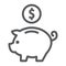 Deposit line icon, finance and banking, piggy bank
